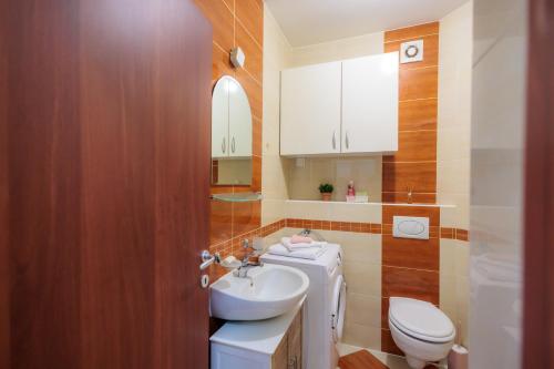 a bathroom with a toilet and a sink at Alacaster G apartman FREE PARKING in Novi Sad