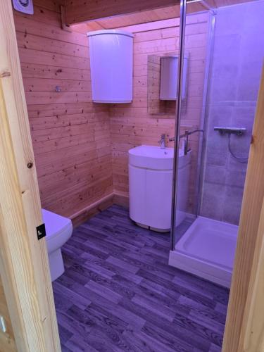 a bathroom with a shower and a toilet and a sink at Secret Hythe, Sea views Town location 2km Eurotunnel in Hythe