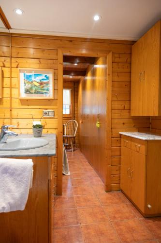 a bathroom with a sink and a toilet in a room at Caseta de Fusta in Aiguafreda