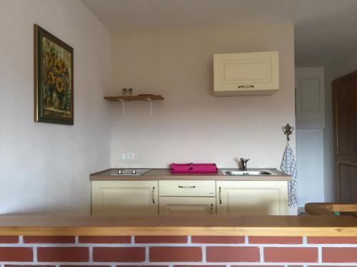 a kitchen with a sink and a counter top at Štanjelski Razgledi AR in Štanjel