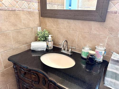 a bathroom counter with a sink and a mirror at Waterfront Oasis in Pompano Beach