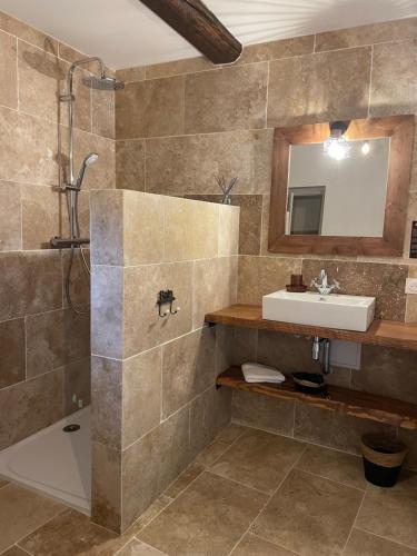 a bathroom with a sink and a shower and a tub at MAS DU RECATI in Caderousse