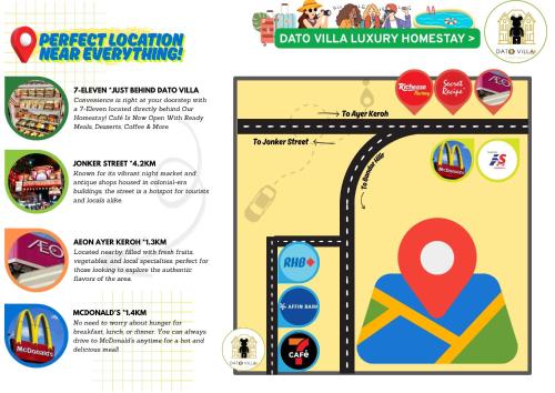 a map of aldi with a map of a road and aldi at Dato Villa Luxury Homestay 12min to Jonker Street 26pax Private Pool Playground KTV BBQ in Melaka