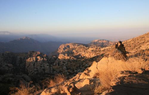 a person sitting on the edge of a mountain at Dana Guesthouse in Dana
