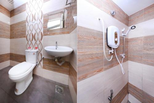 two pictures of a bathroom with a toilet and a sink at Hotel O Kl Centre Point in Kuala Lumpur