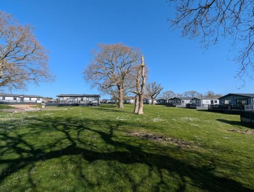 a tree in a field with a building in the background at Relaxing Retreat with Hot Tub in Saint Helens