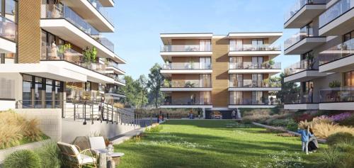 a rendering of an apartment building with a yard at Apartament Uzdrowiskowy HYGGE GJ I in Busko-Zdrój