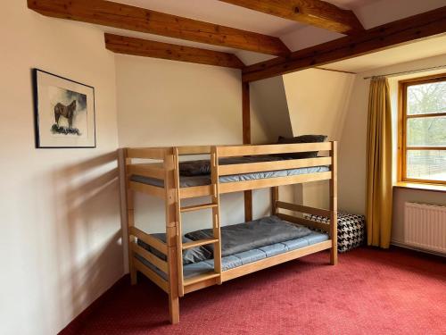 Un pat sau paturi într-o cameră la Ferienhaus Monika in Wendorf im Bernstein Resort