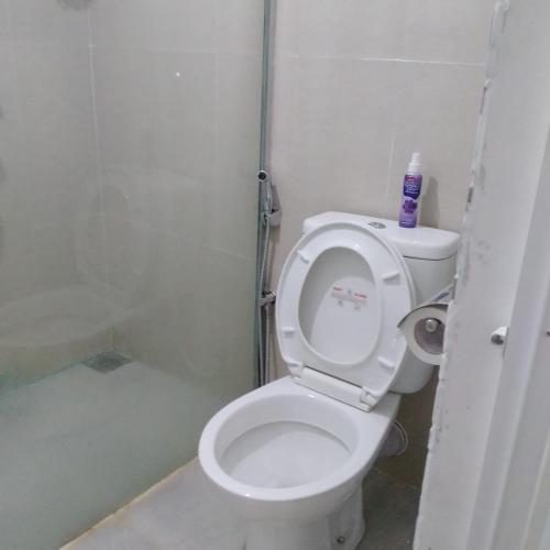 a bathroom with a white toilet and a shower at Sanduhan Villa in Warakapola
