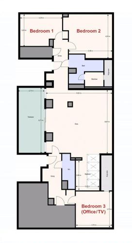 a floor plan of a house at Stylish Grünerløkka penthouse with rooftop terrace in Oslo