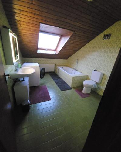 a bathroom with a sink and a tub and a toilet at Vacation Rental Good Times in Friedberg