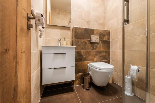 a bathroom with a toilet and a sink at Café Kaftan - pension in Kolín