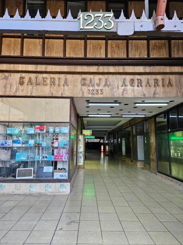 an entrance to a shopping mall with a store at Departamentos Familiares Santiago de Chile in Santiago