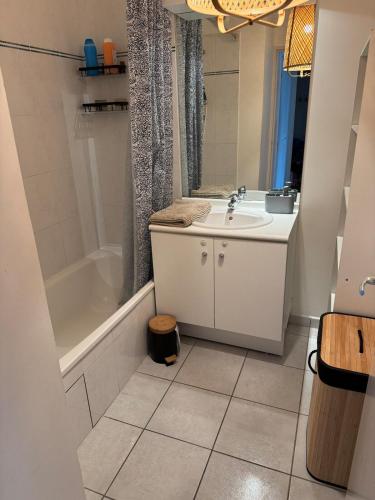 une salle de bain avec un lavabo, une baignoire et une douche dans l'établissement Spacious 3-room, 6-person apartment in Villeurbanne, à Villeurbanne