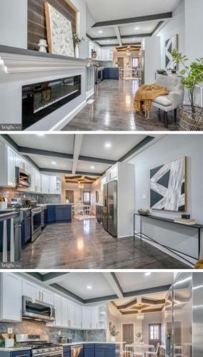 two pictures of a kitchen with blue cabinets at High level Where Sophistication meets Elegance in Baltimore
