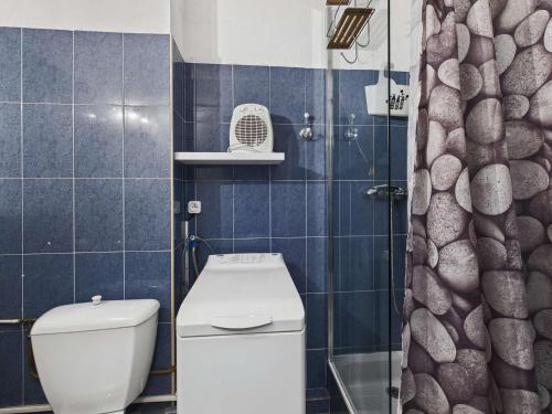 une salle de bain avec toilettes et douche dans l'établissement Studio cabine avec terrasse et parking privé à Marseillan-Plage - FR-1-326-852, à Marseillan