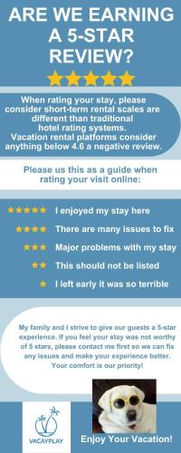 a screenshot of a text message about wanting a star review at Modern & Updated Unit in Prime Location in Denver
