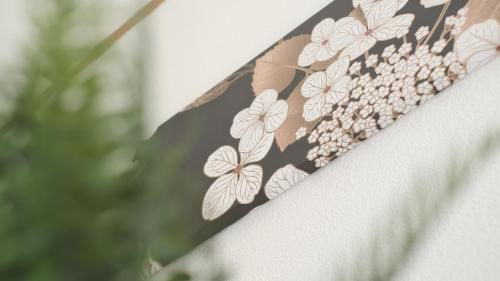a close up of a curtain with flowers on it at Villa Lotus in Kamakura