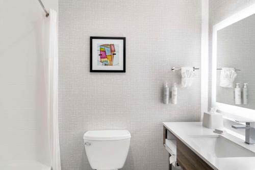 a bathroom with a toilet and a picture on the wall at Hampton Inn Olathe in Olathe