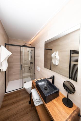 a bathroom with a sink and a toilet and a shower at El Palacio by Standby in Soria