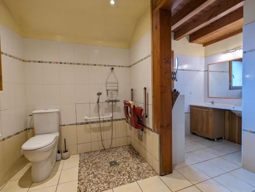 une salle de bain avec toilettes et lavabo dans l'établissement Le Pavillon du Grand Pré, à Chorges