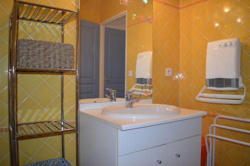 une salle de bain avec un lavabo et un miroir dans l'établissement Maison 3 pièces 5 couchages BANYULS SUR MER BN000-08A, à Banyuls-sur-Mer