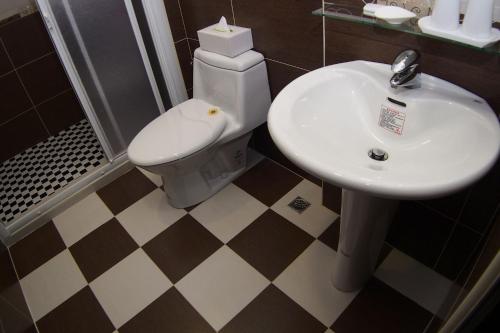 a bathroom with a white sink and a toilet at Heye Homestay in Ruisui