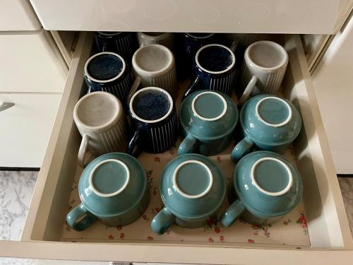 a box filled with green cups and other dishes at Sunrise terrace kintown in Kin