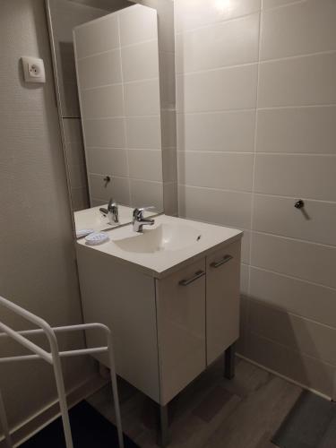 a bathroom with a sink and a mirror at Appartement des machines in Nantes