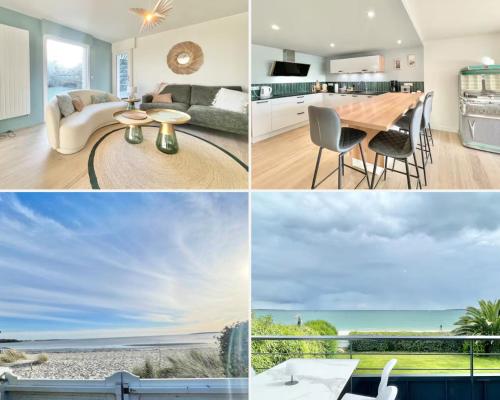 un collage de quatre photos d'une maison dans l'établissement Villa Breizh - Front de mer - Accès plage - 8 personnes, à La Forêt-Fouesnant