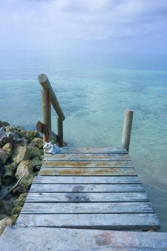 a wooden dock sitting on top of the water at Villa Luz Coastal Sanctuary in Tintipan Island