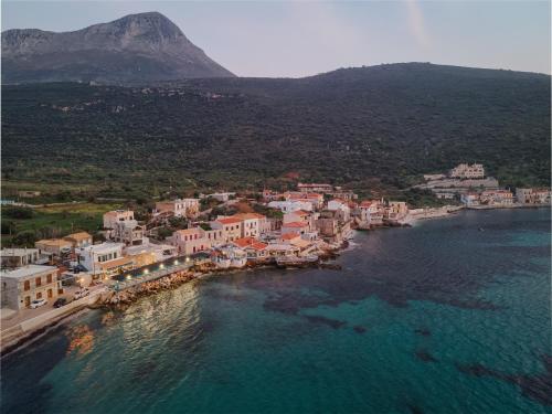 an aerial view of a town in the water at Aura Seafront Villa in Neon Oitilon