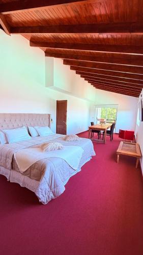 a bedroom with a large bed and a wooden ceiling at Hotel Boutique El Eden in Ranchos