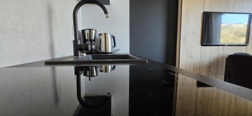 a kitchen counter with a sink in a room at Green Port ADMUS Apartments for Rent in Kołobrzeg