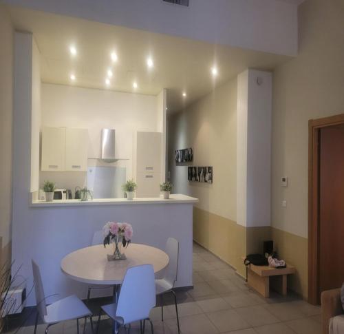 une cuisine et une salle à manger avec une table et des chaises dans l'établissement Centre Cannes Macé, à Cannes