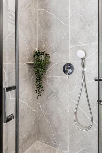 a bathroom with a shower with a plant in it at Modern Stay I Cosy & Central Apartments in Koblenz
