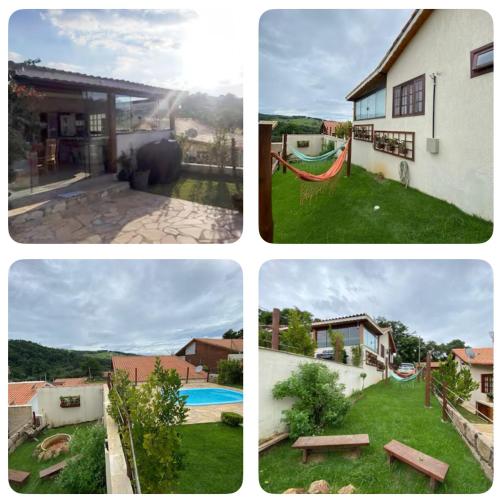a collage of four pictures of a house at Chalé em torno da Mata Atlantica in Itu