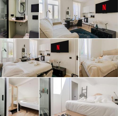 un collage de photos d'une chambre avec 2 lits dans l'établissement Fancy 3BR Duplex Near Nice Port & Old Town | By Airnest, à Nice