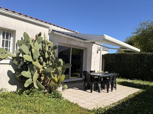 a patio with a table and chairs and a cactus at Maison moderne au centre d'Oléron in Dolus d'Oléron