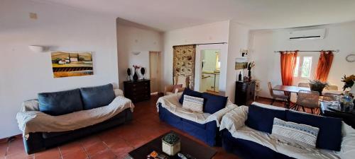 a living room with two couches and a table at Quinta da Boavista in Montargil