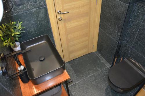 a bathroom with a toilet and a sink at Montenegro Backpackers Home Budva in Budva