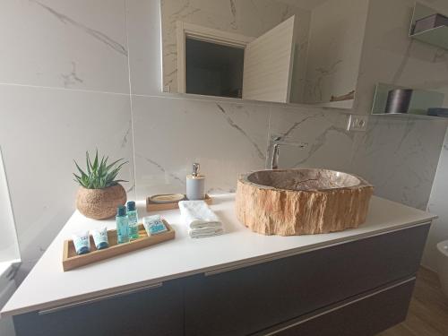 a bathroom with a sink and a counter top with a sink at Como N 5 - Luxury apartment in Como