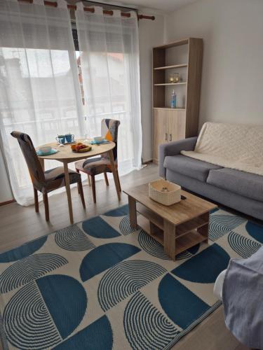 un salon avec un canapé et une table dans l'établissement Grand Studio Le Lagon avec ascenseur, à Saint-Gaudens