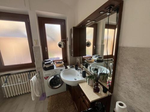 a bathroom with a sink and a washing machine at Monky house in Casale Monferrato