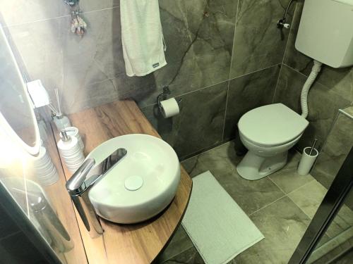 a bathroom with a sink and a toilet at Grand Blue 2 Bedroom Apartment Sokobanja in Soko Banja