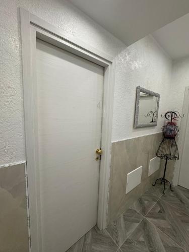 a white door in a room with a mirror at LUXOR ECO ROMA CASA E APPARTAMENTO PER VACANZE IN CENTRO Piazza Bologna, Colosseo, Piazza di Spagna, Vaticano, San Pietro, Sapienza, Fontana di Trevi, Piazza Navona, Trastevere, Tiburtina, Termini, Aeroporto in Rome