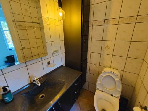 a bathroom with a toilet and a sink at 4 star holiday home in Løkken in Løgsted