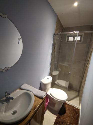 a bathroom with a toilet and a sink and a shower at Dreimar Hotel Boutique in Cartagena de Indias