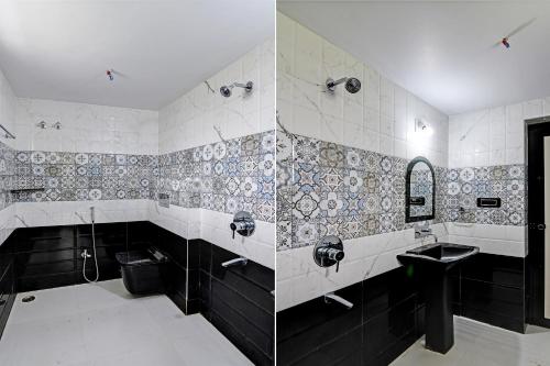 a bathroom with a sink and a mirror at Hotel O SRI SAI PALACE in Bārang