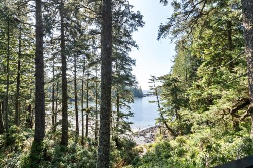 a view of a lake through the trees at The Cabins at Terrace Beach in Ucluelet